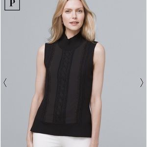Black knit sleeveless sweater with beading and chiffon detailing in size M